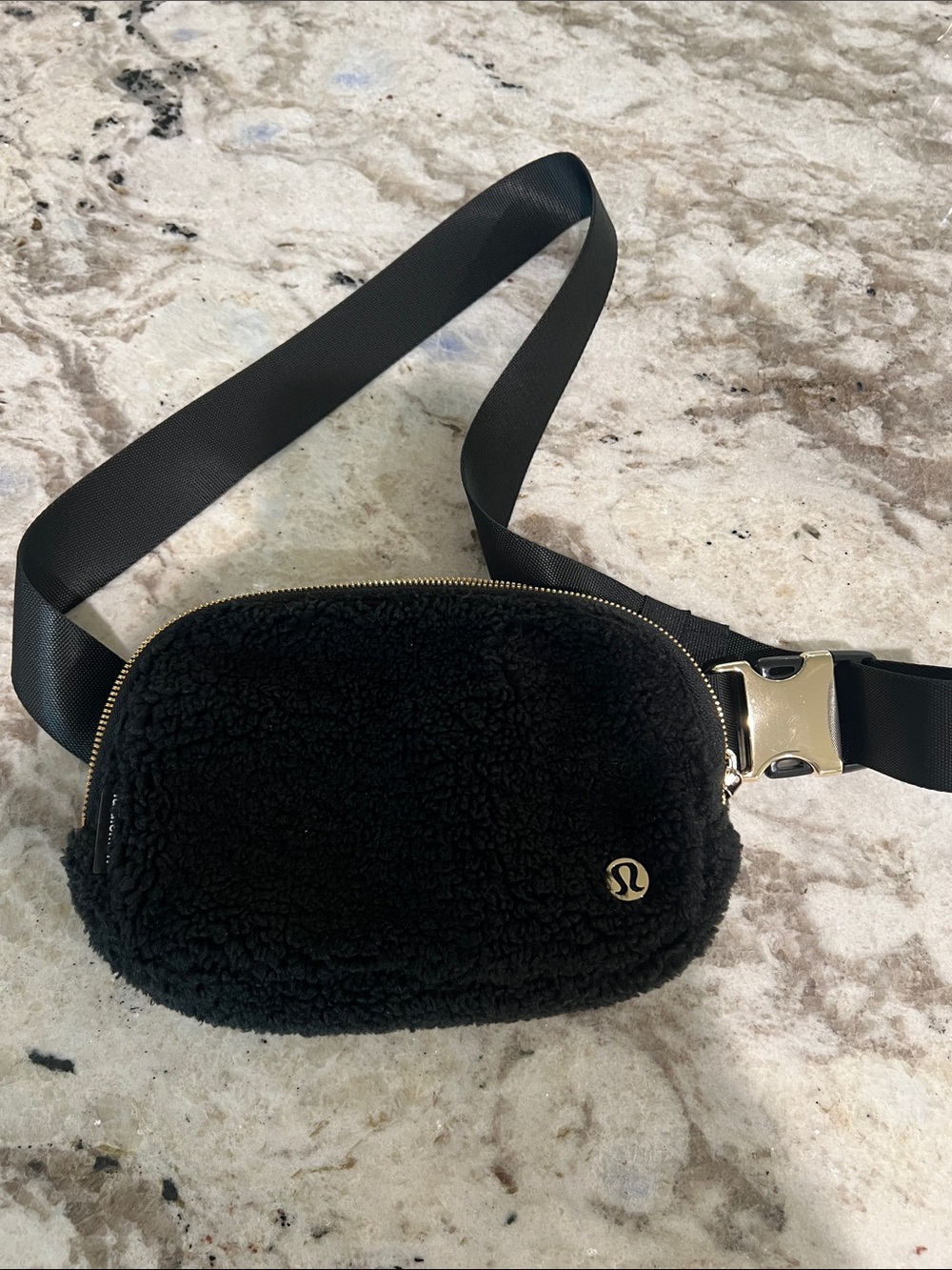 lululemon athletica Black Sherpa Waist Pack with Gold Hardware